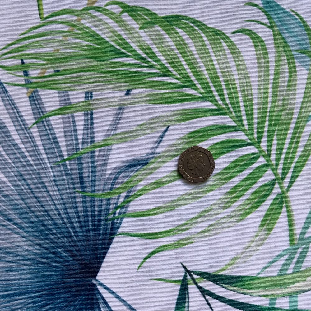 Palm Leaves Extra Wide Oilcloth in Aqua